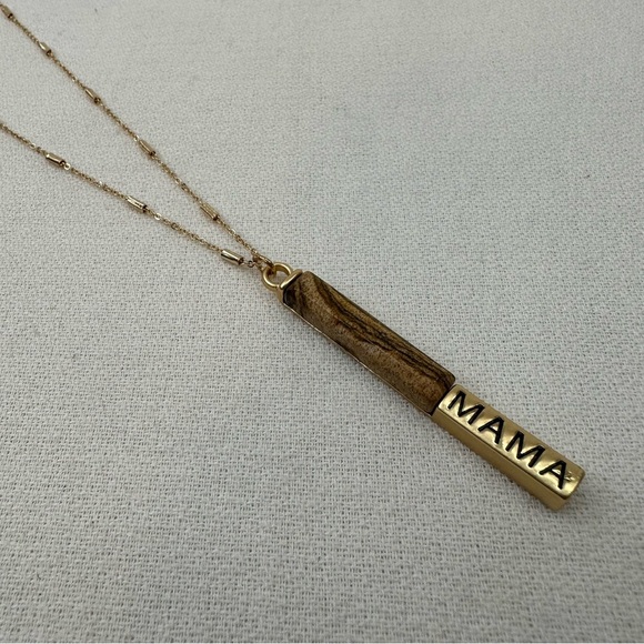 Pendant Mama Necklace Gold Tone Brown Stone - Picture 2 of 8
